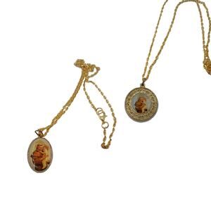 Lot of 2 Vintage St. Anthony Portrait Gold Necklaces Christian Religious Jewelry